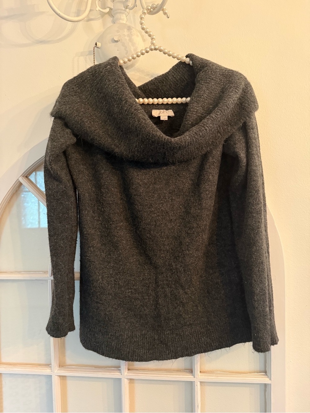 LOFT Dark Gray Cowl Neck Long Sleeve Fuzzy Pullover Sweater Size M